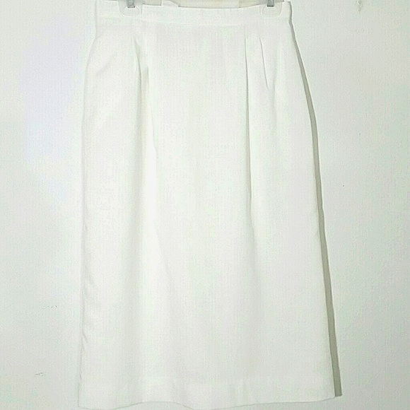 Pleated Midi Skirt White Lined Pencil Below Knee Pleated Vintage USA - Picture 1 of 3